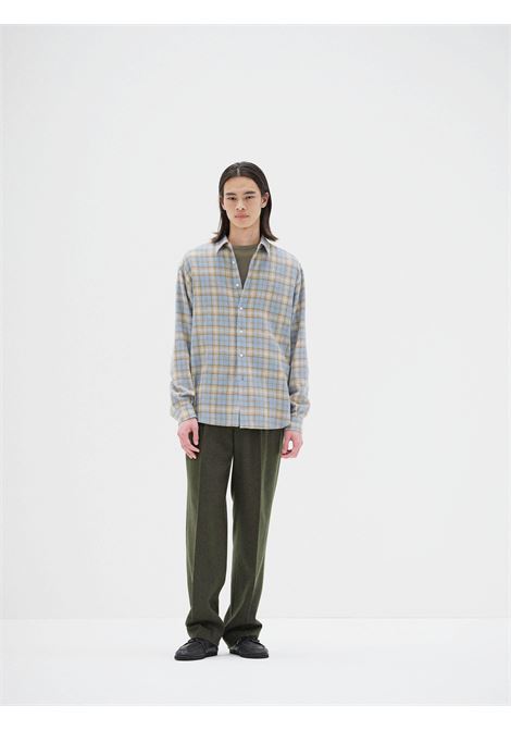 airy wool check uomo shirt light blue and beige AURALEE | A25AS01WNLIGHT BLUE BEIGE